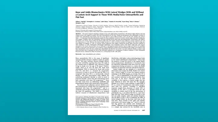 Use of Supportive Lateral Wedges Not Enough for Significant Knee Offloading HumanCo Movement Inc.